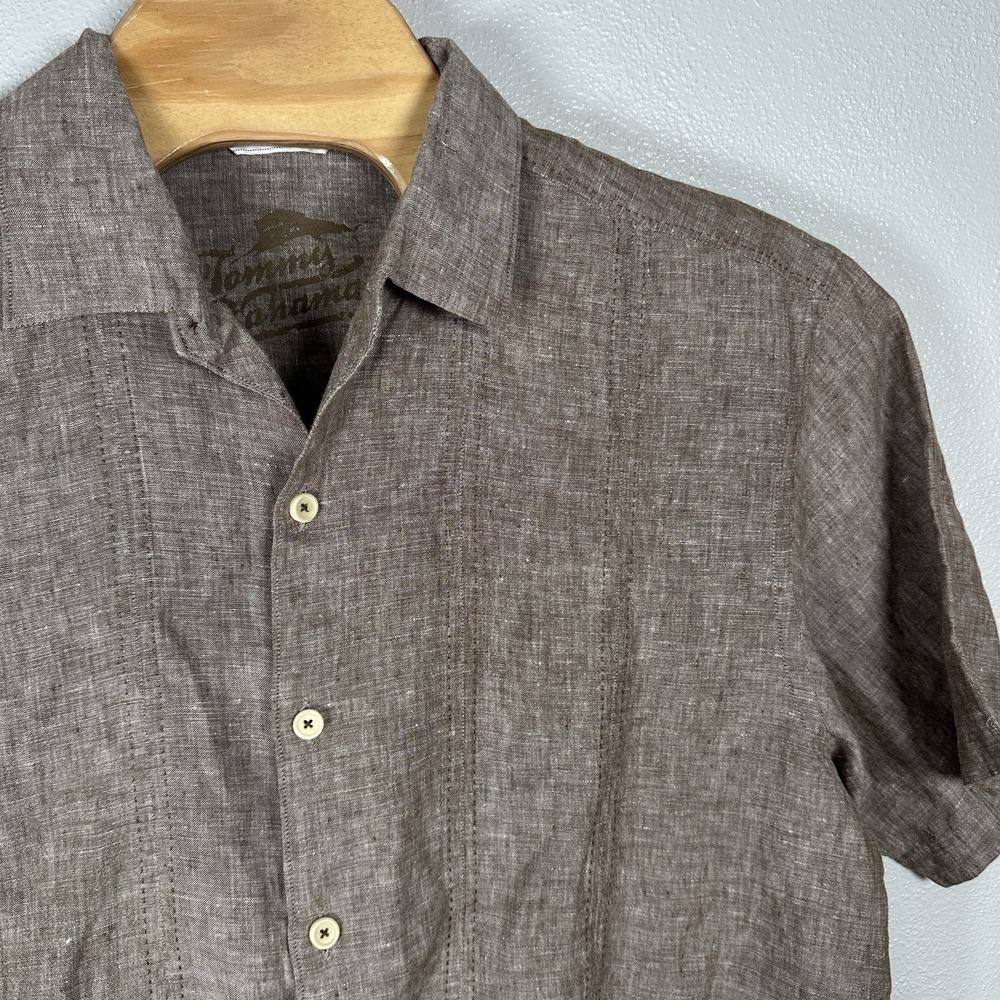 Tommy Bahama Shirt Mens Sz XL Brown Short Sleeve Linen Button Up Casual Coastal